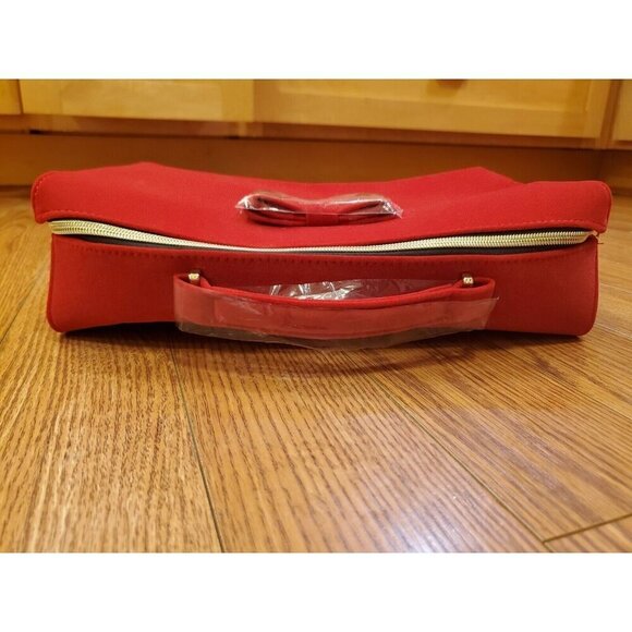 Estee Lauder Red Velvet Gold Zipper Cosmetic Bag with Handle 9 1/2 x 12 1/2 x 4 - Picture 5 of 15